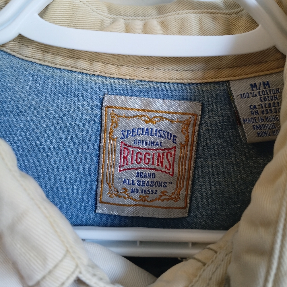 Vintage Riggins Two-Tone Denim & Khaki Button-Up Shirt Medium 80s 90s Cowboy - Picture 11 of 16